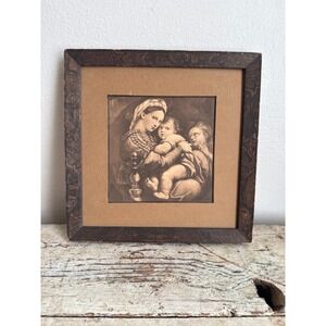 Madonna Of‎ The Chair Print Antique Lithograph Raphael Christian Art 12 Inch